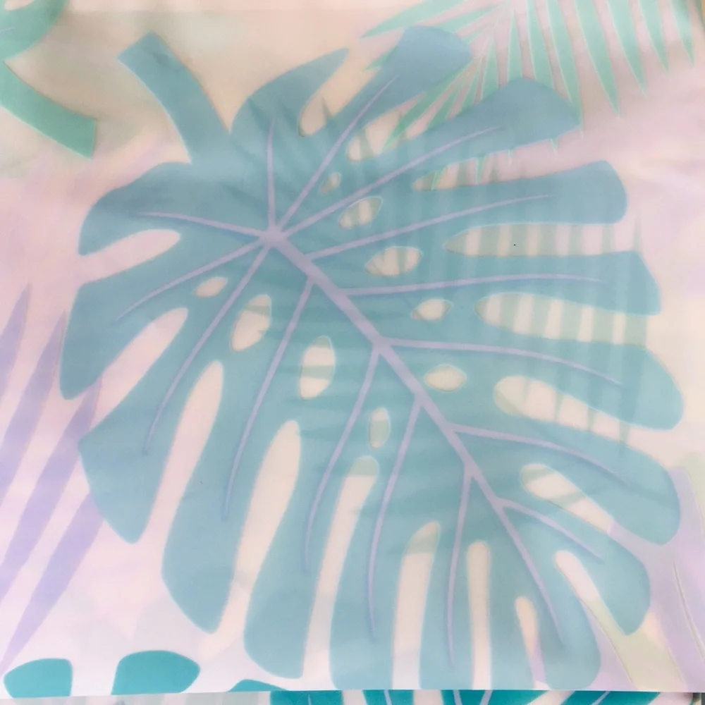 Tropical Jungle Leaves Peva Shower Curtain Shades of Blue Metal Grommets